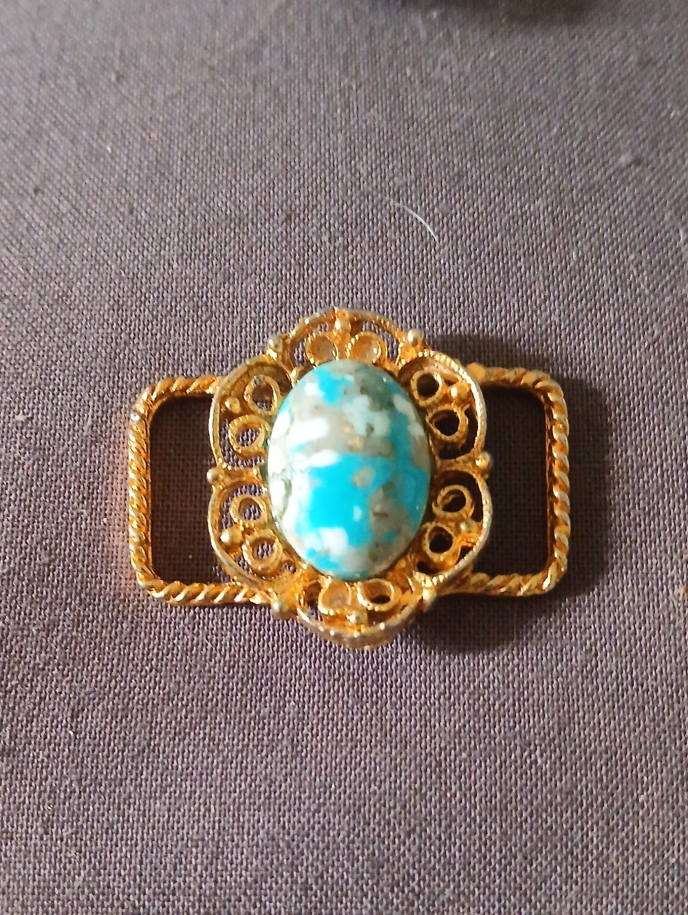 Vintage Victorian Gold-Tone Turquoise Cabochon Slide Connector